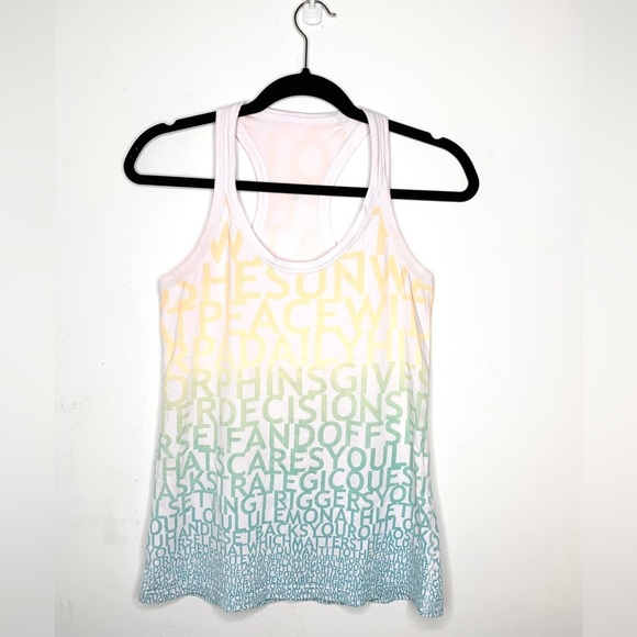 Lululemon Tank Top Rainbow Letter Logo Print Sleeveless White Racerback Size 2 - Picture 6 of 13